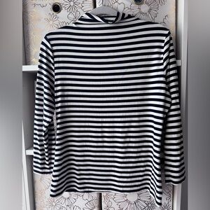 Vince Camuto Classic Black and White Striped Long Sleeve Top/Mock Turtleneck